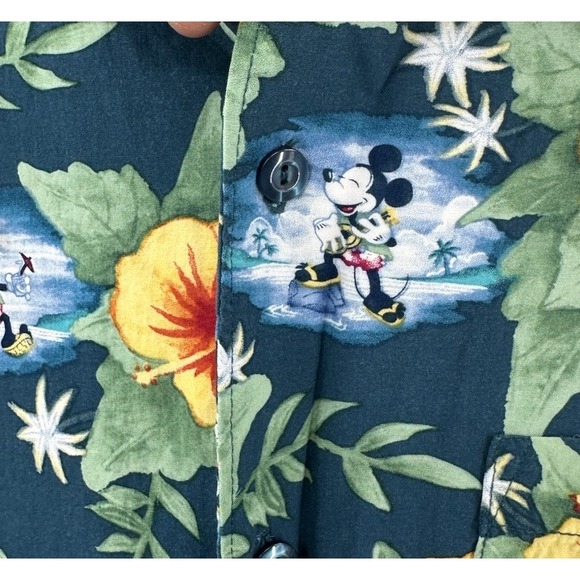 Disney Parks Shirt Mens XL‎ Hawaiian Mickey Mouse Blue Button Up Rayon - Picture 5 of 9